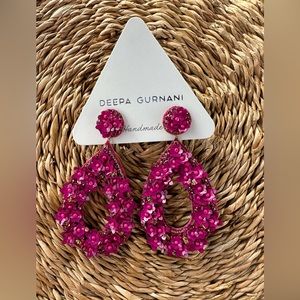 Deepa Gurnani Antropologie Earrings Sequin Beaded Floral Dangle Teardrop Fuschia
